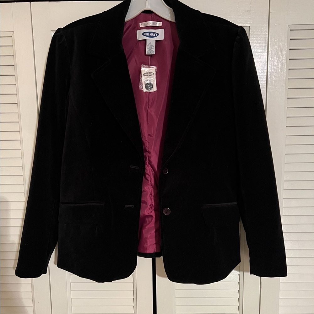 NWT Ladies OLD NAVY Velvet Blazer. Black. Wine Satin Lining. Sz 12 Misses.